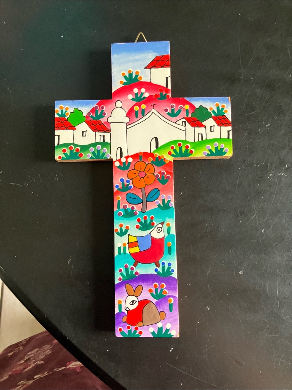 Hand-Painted Colorful Folk Art Cross Wall Decor